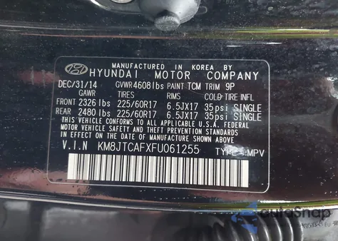 2015 Hyundai Tucson Gls из США, поврежденный, VIN KM8JTCAFXFU061255